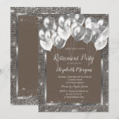 Zilveren Lijst Sequins Ballonnen Bruin Pensioen Kaart (Voorkant / Achterkant)