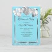 Zilveren Lijsten ballonnen Lichtblauw Pensioen Kaart (Staand voorkant)