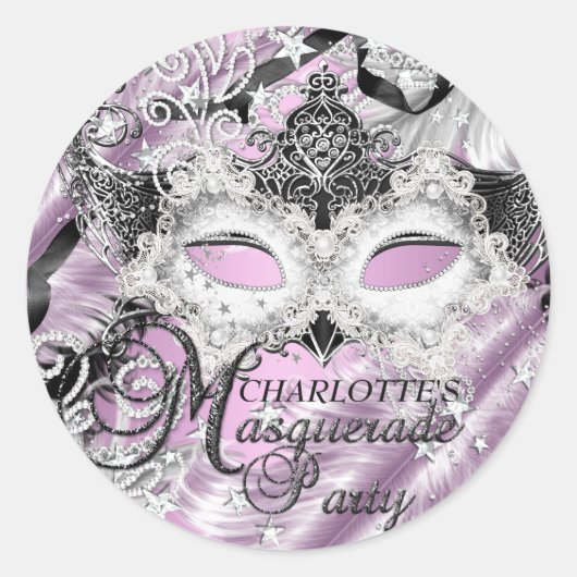 Zilveren Lila Sparkle Mask Masquerade Sticker (Voorkant)