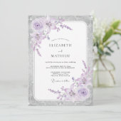 Zilveren Lilac Bloemblad Bruiloft Kaart (Staand voorkant)