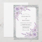 Zilveren Lilac Bloemblad Bruiloft Kaart (Voorkant / Achterkant)