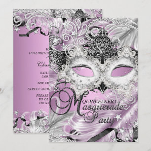 Zilveren Lilac Sparkle Maskerade Quinceanera Kaart
