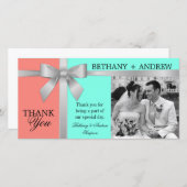 Zilveren Lint Aqua Coral Roze Huwelijk Dank u Bedankkaart (Voorkant / Achterkant)