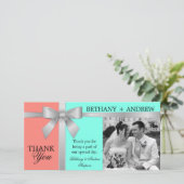 Zilveren Lint Aqua Coral Roze Huwelijk Dank u Bedankkaart (Staand voorkant)
