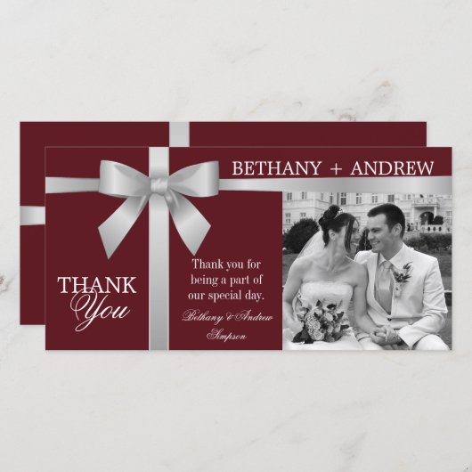 Zilveren Lint Bourgondische bruiloft dank u Bedankkaart (Voorkant / Achterkant)