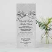 Zilveren lint Elegant Damask Bruiloft Menu (Staand voorkant)