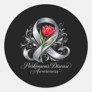 Zilveren lint en rode Parkinson-vereniging Ronde Sticker