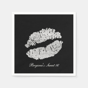 Zilveren Lippen Nep Glans Kus Beauty Make-up Feest Servetten