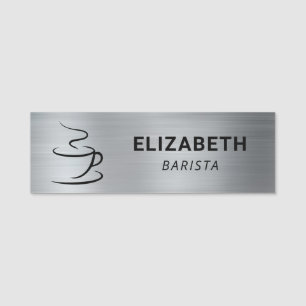 Zilveren logo voor koffiezaak naamplaatje