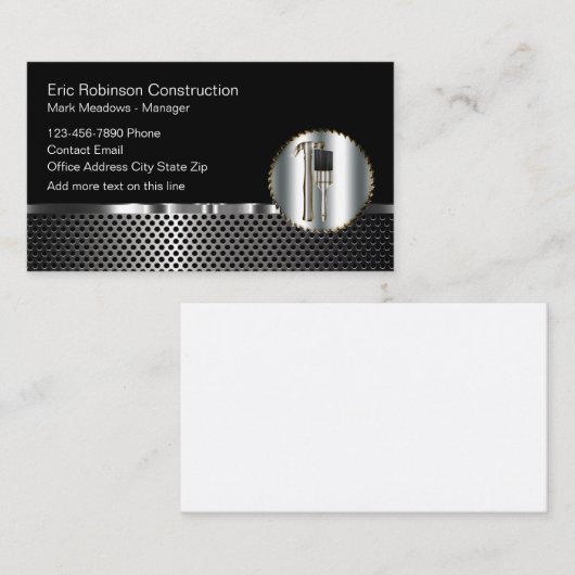 Zilveren look constructie glanzend constructie visitekaartje (Voorkant / Achterkant)