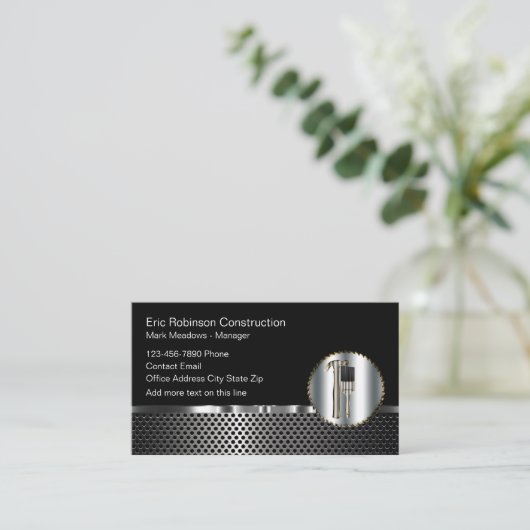 Zilveren look constructie glanzend constructie visitekaartje (Staand voorkant)