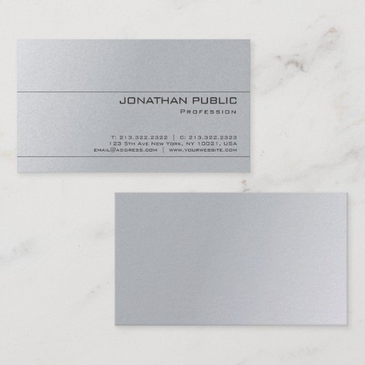 Zilveren look Grijs Elegant minimalistisch design  Visitekaartje (Voorkant / Achterkant)