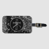 Zilveren Lotus Mandala met Silver Stars Monogram Bagagelabel (Voorkant (horizontaal))