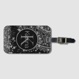 Zilveren Lotus Mandala met Silver Stars Monogram Bagagelabel