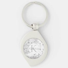 Zilveren Lotus Mandala Sterren Glitter Monogram Sleutelhanger