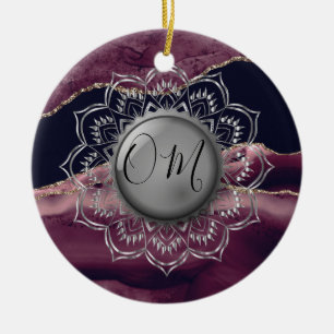 Zilveren Lotus OM Mandala Lavendel Marmer Keramisch Ornament