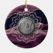 Zilveren Lotus OM Mandala Lavendel Marmer Keramisch Ornament (Achterkant)