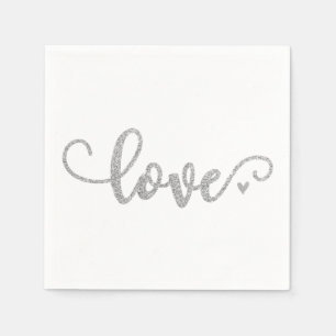 Zilveren love servetten, zilveren glitter letterty servet