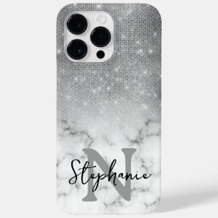 Zilveren Lovertjes Diamanten Marmer Ombre Monogram Case-Mate iPhone 14 Pro Max Hoesje