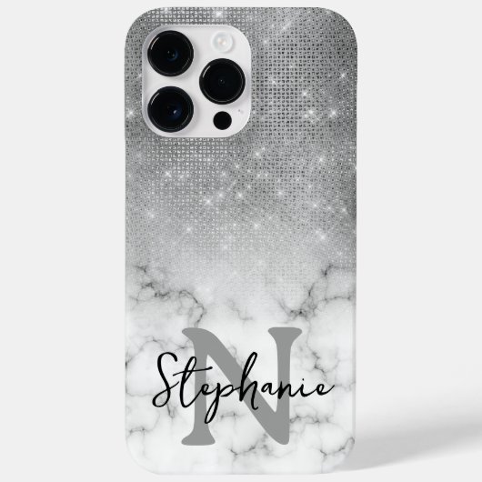 Zilveren Lovertjes Diamanten Marmer Ombre Monogram Case-Mate iPhone Case (Achterkant)