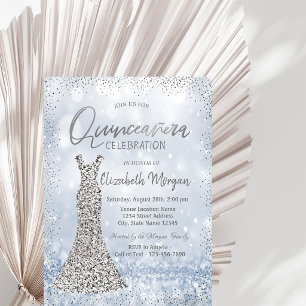 Zilveren Lovertjes Jurk Confetti Bokeh Quinceañera Kaart