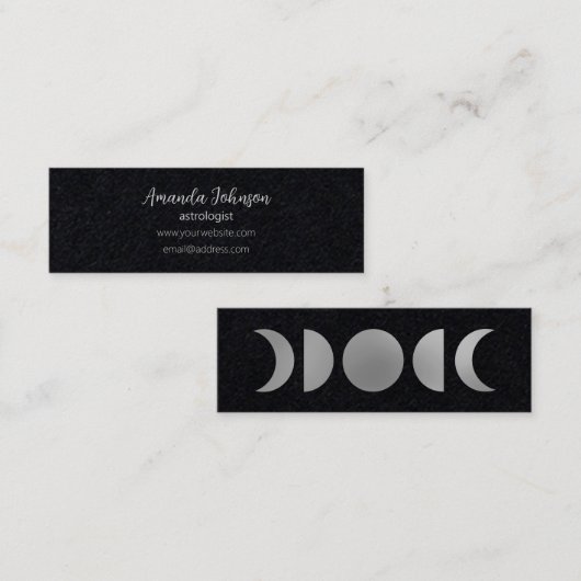 Zilveren Maan Fases Astroloog Holistic Healer Mini Visitekaartje (Voorkant / Achterkant)
