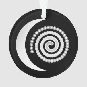 Zilveren Maan Spiraal op zwart Ornament