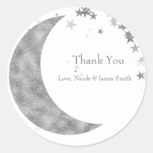 Zilveren Maan & Sterren Baby Shower Witte Favor Ronde Sticker