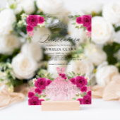 Zilveren Magenta Roze Jurk Floral 15e Quinceañera Acryl Uitnodigingen