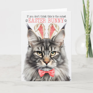 Zilveren Maine Coon Kat in Konijnenoren voor Pasen Feestdagen Kaart