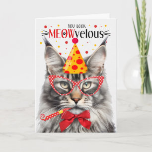 Zilveren Maine Coon Tabby Kat MEOWvelous Verjaarda Kaart