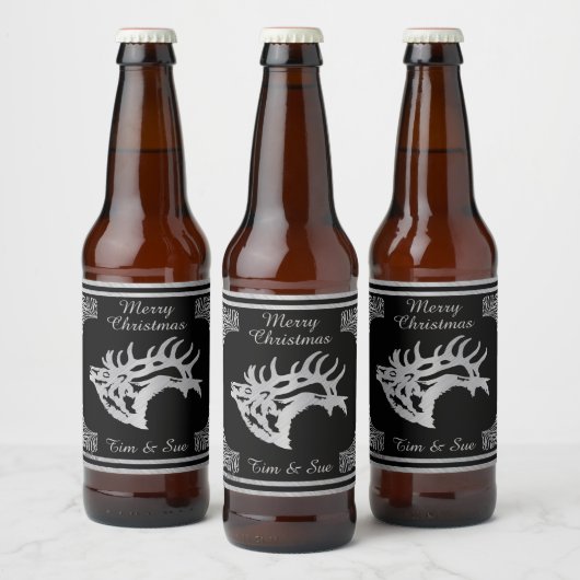 Zilveren Majestic Bull Elk Silhouette Bier Etiket (Flessen)