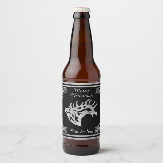 Zilveren Majestic Bull Elk Silhouette Bier Etiket (Voorkant)