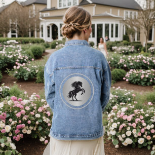 Zilveren Majestueuze Bokkende Paard Denim Jas Jacket