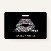 Zilveren MAKE-UP ARTIEST Logo Kiss Naam Badge (Voorkant)