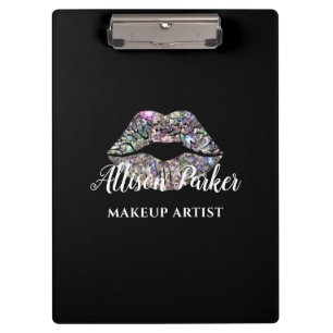 Zilveren MAKE-UP ARTIEST Logo Kiss Naam Klembord