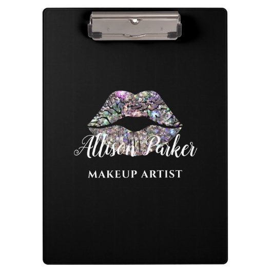 Zilveren MAKE-UP ARTIEST Logo Kiss Naam Klembord (Voorkant)