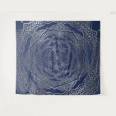 Zilveren Mandala Boho Chic Elegante Navy Blauwe El Wandkleed (Voorkant (horizontaal))