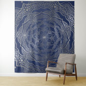 Zilveren Mandala Boho Chic Elegante Navy Blauwe El Wandkleed (In situ)