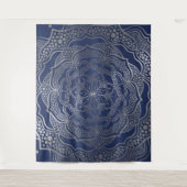 Zilveren Mandala Boho Chic Elegante Navy Blauwe El Wandkleed (Voorkant)