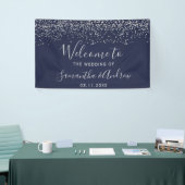 Zilveren marine blauwe confetti typografie bruilof spandoek (Beurs)