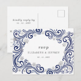Zilveren Marine Sneeuwvlokken Winter Bruiloft RSVP Briefkaart