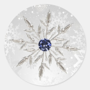 zilveren marine sneeuwvlokken winter bruiloft stic ronde sticker