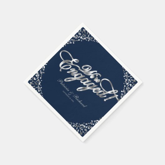 Zilveren Marine We Zijn Verloofd Verlovingsfeest Servet (Hoek)