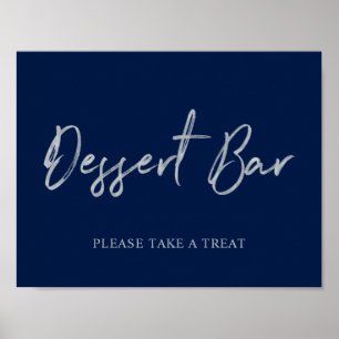 Zilveren marineblauw modern lettertype dessertbar  poster