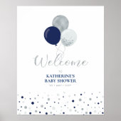 Zilveren & marineblauwe ballonnen | Baby shower We Poster (Voorkant)