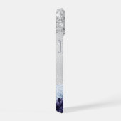 Zilveren marineblauwe bloemen elegante monogramnaa iPhone 15 case (Rechterkant)