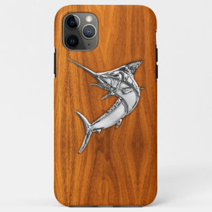 Zilveren Marlin op Teak Wood Grain decor iPhone 11 Pro Max Hoesje