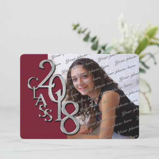 Zilveren Maroon 2018 Foto Afstudeeruitnodiging Kaart (Staand voorkant)