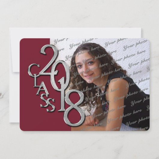 Zilveren Maroon 2018 Foto Afstudeeruitnodiging Kaart (Voorkant)